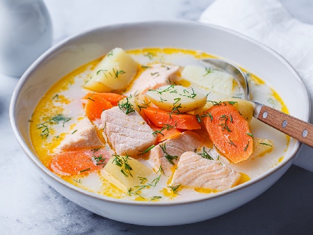 Финландска супа със сьомга, картофи, моркови и сметана - снимка на рецептата Финландска супа със сьомга, картофи, моркови и сметана - снимка на рецептата